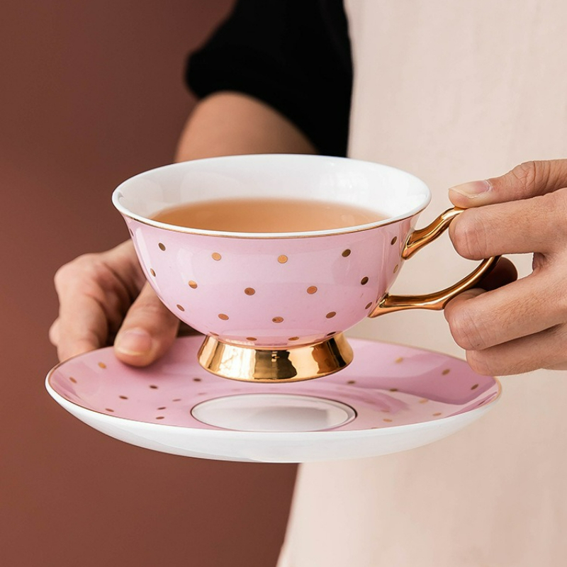 Coffee Tea Drink - Keramische roze koffiemokken met schotel theekopje