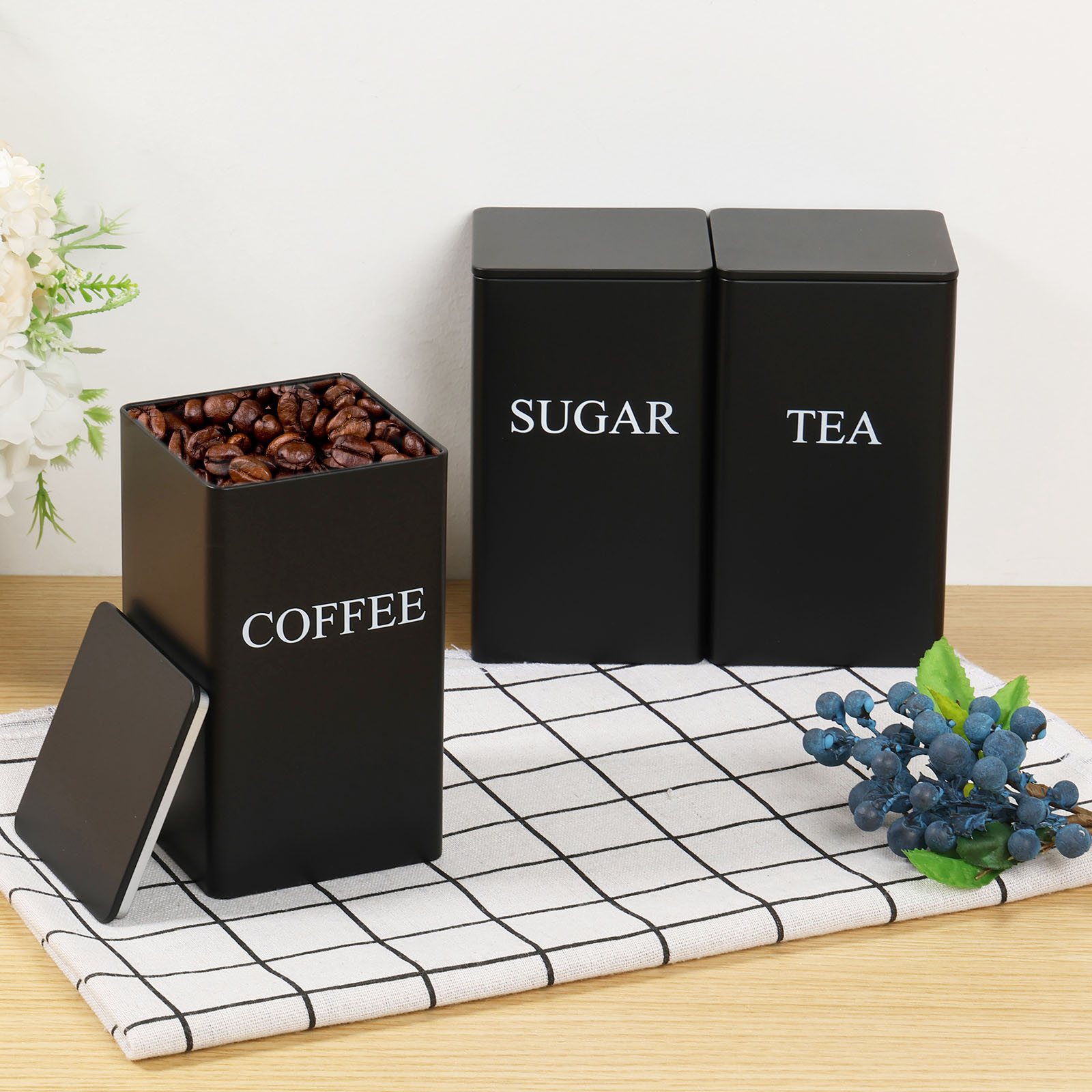 Tea Coffee Sugar Container - 3 Stuks Koffieboon Opslagbussen Thee Suiker
