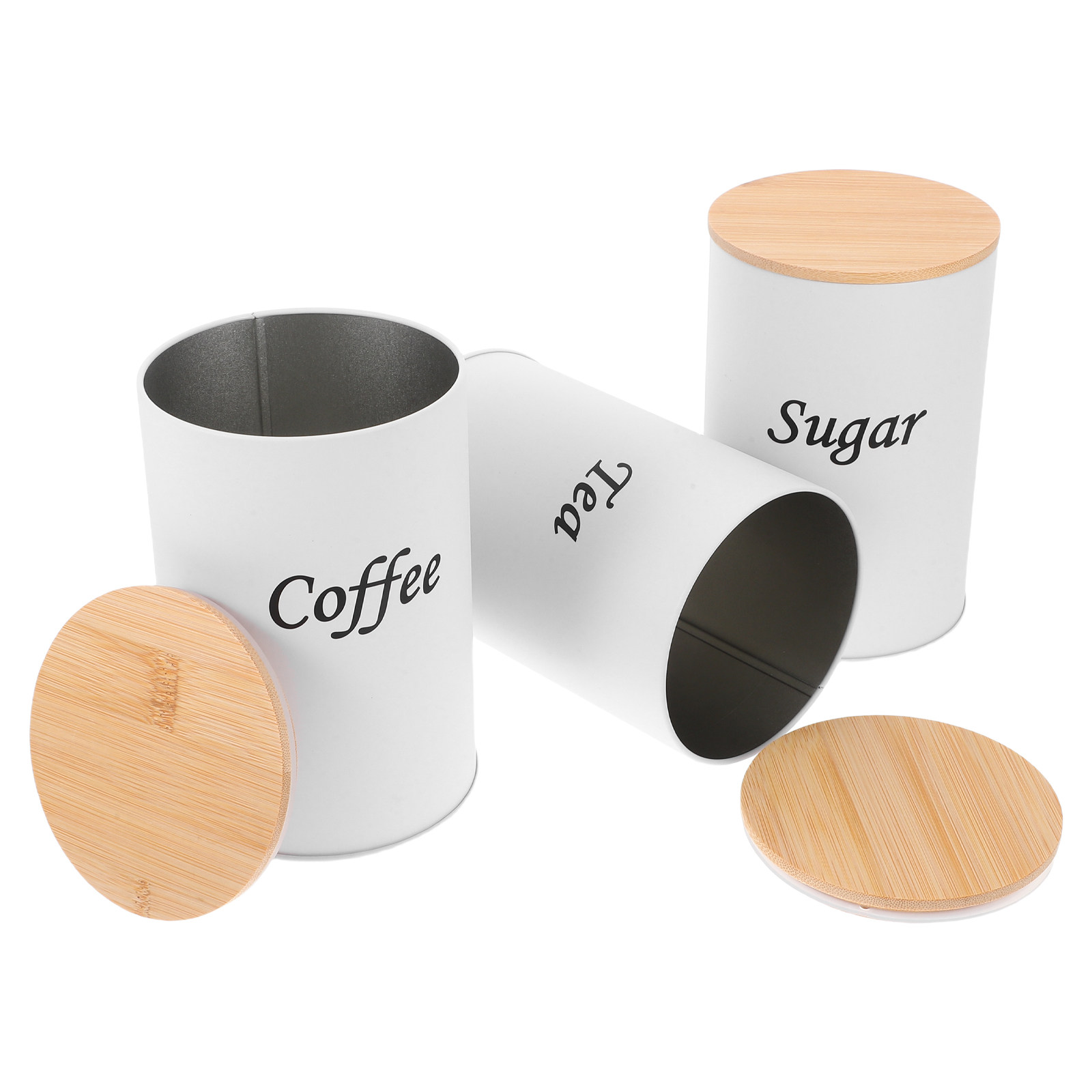 Coffee Tea Sugar Canisters - 3 stuks luchtdichte ronde voorraadbusjes gegalvaniseerd