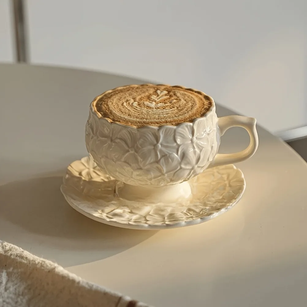 Coffee Tea Flower - Franse Crème Relief Koffiekopjesset Cafe Afternoon