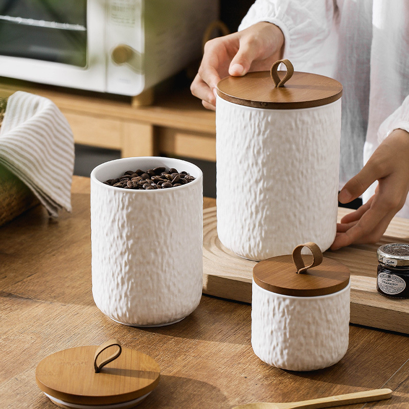Tea Coffee Sugar Container - Rotspatroon keramische theeopslagbus luchtdichte keukencontainer voor