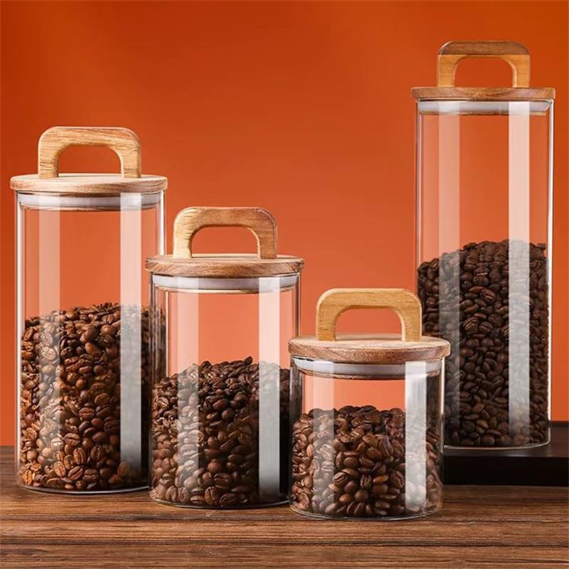 Tea Coffee Sugar Container - Helderglazen pot met bamboe deksel Verzegelde