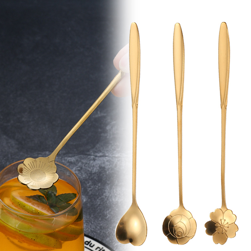 Coffee Tea Flower - Roestvrij staal Cherry Rose Flower Gold