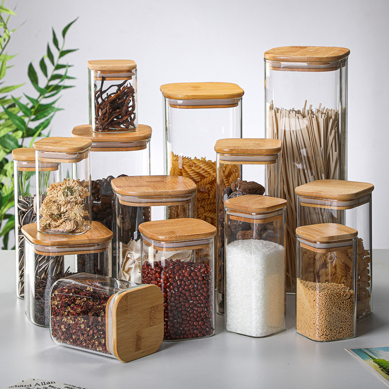 Coffee Tea Drawer Organizer - Bamboe Glazen Blikken Transparante Opslagflessen Theebonen