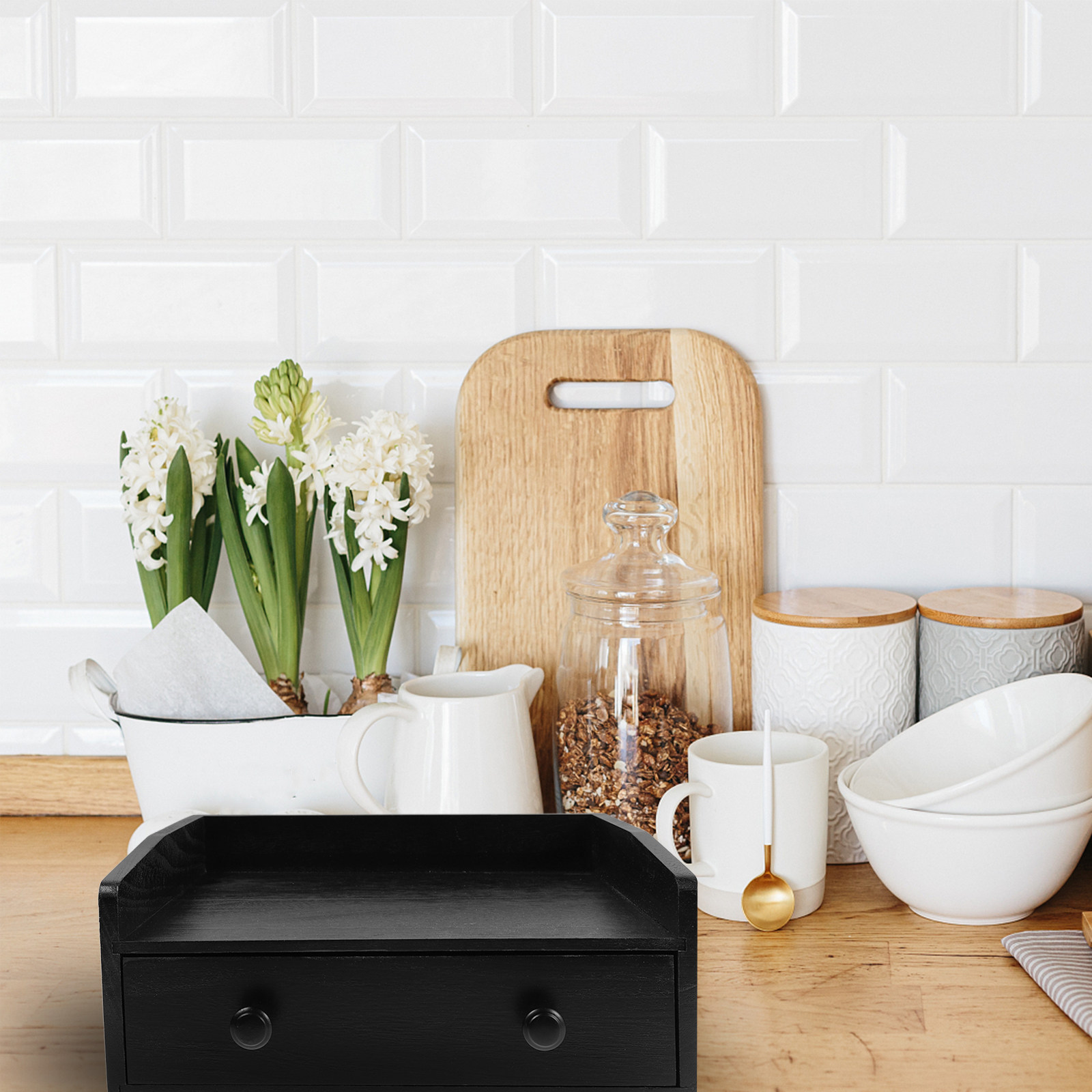 Zwarte houten multifunctionele - Coffee Tea Drawer Organizer recensie en prijs
