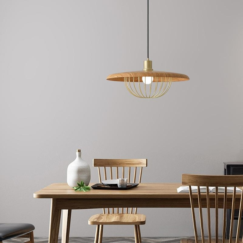 Imitatie houten ronde hanglamp - Switching Coffee To Tea recensie en prijs